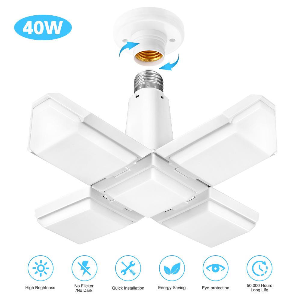 40w Square LED Garage Lamp E27 Deformation Industrial Light Folding Ceiling Fan Light For Warehouse Work Shop